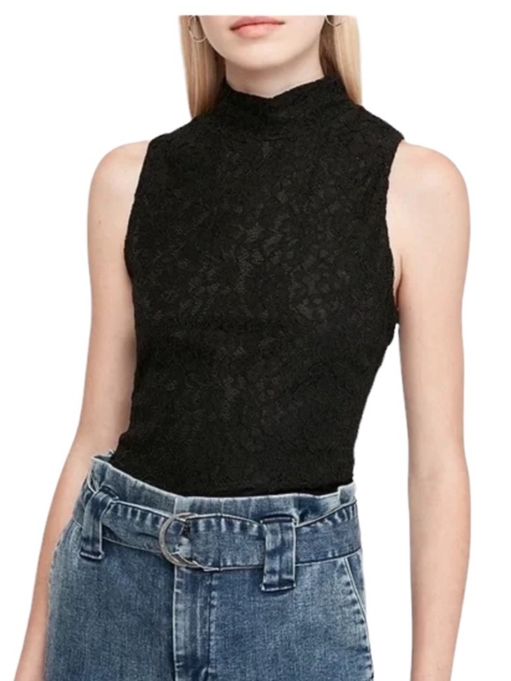 Express black lace mock neck sleeveless blouse
